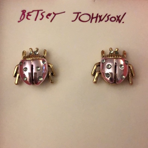 Betsey Johnson Gold Tone & Pastel Purple Ladybug Stud Earrings Crystal Accents - Picture 5 of 12